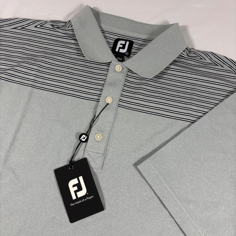 FootJoy Mens ProDry Golf Polo Shirt XL Gray Striped Performance Athletic 26211
